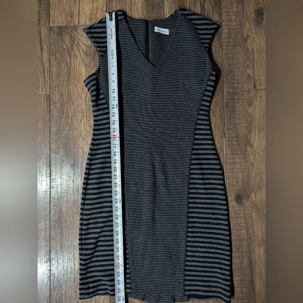 Calvin Klein Womens Size 6 Black & Gray Dual Striped Sheath Dress Cap Sleeves - Picture 9 of 15